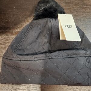 UGG Quilted Black Beanie with Pom